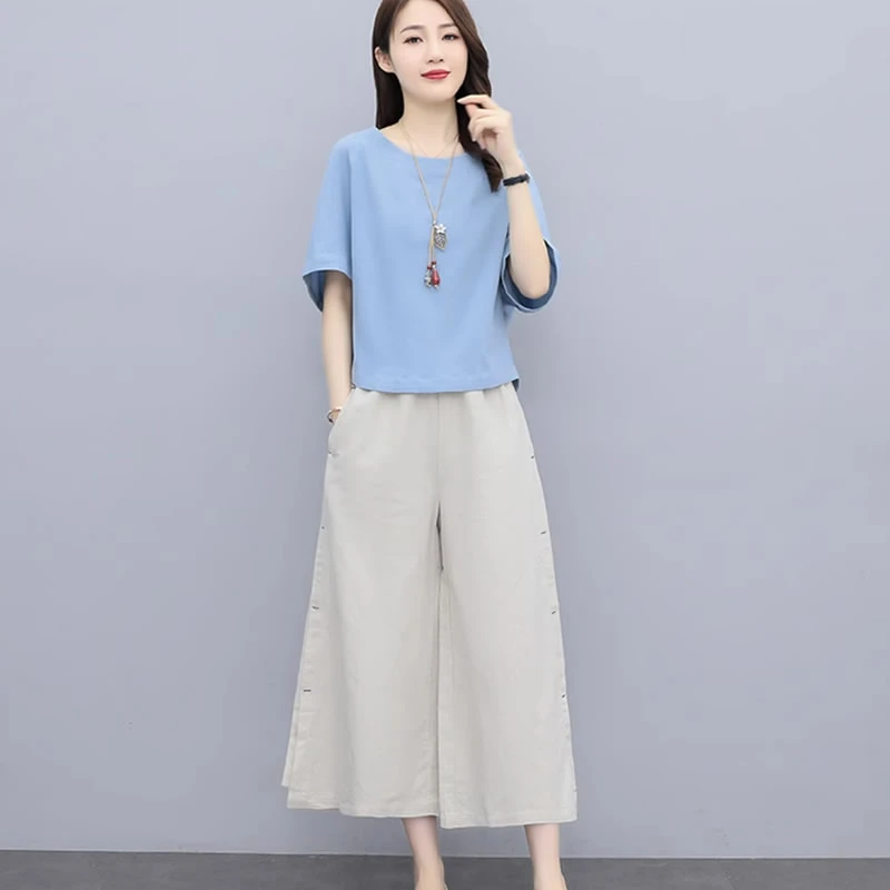 文艺套装女阔腿裤2025年夏季新款减龄时尚休闲小个子套装裤两件套