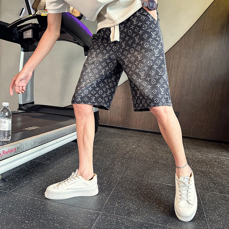 高品质字母印花设计感宽松牛仔短裤男士2025年夏季时尚新款直筒裤