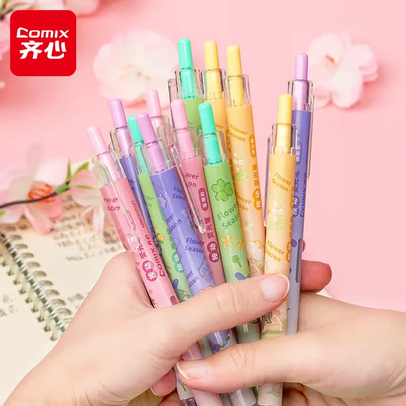 【齐心】mini联名4色按动荧光笔柔和划重点做标记顺滑不断色清新