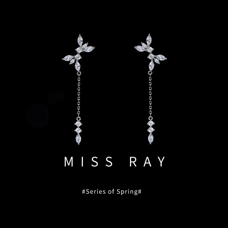 铜合金耳饰 【无耳洞耳夹】锆石闪亮蝴蝶流苏蚊香盘仙气镶嵌超仙