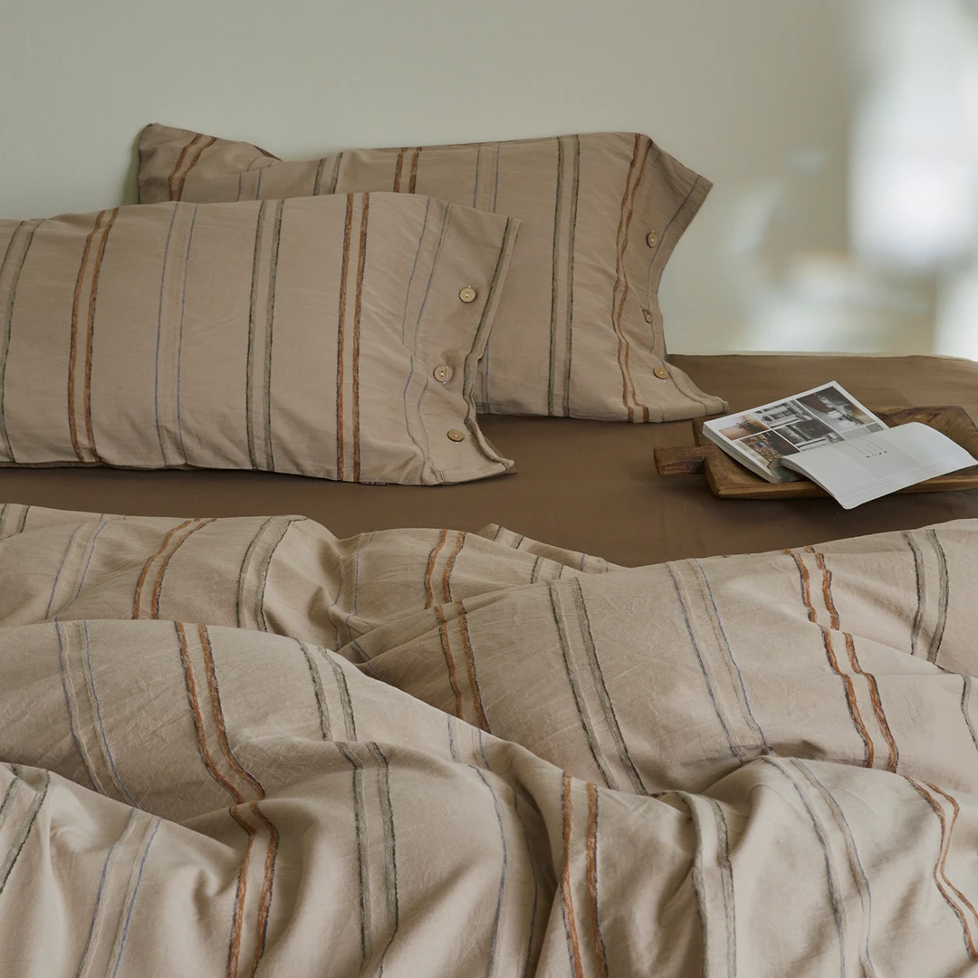 中古风条纹丨四件套纯棉全棉2025新款床单被套简约高级感提花床品