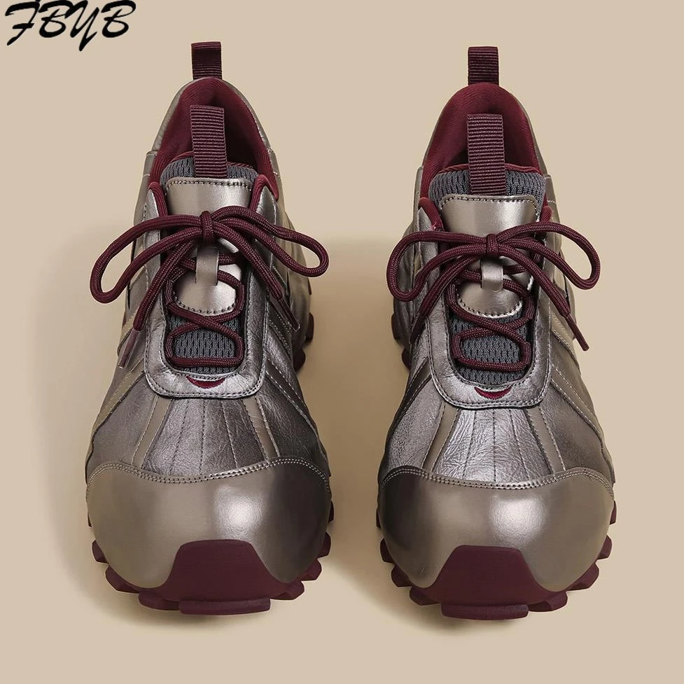 FBYB秋冬季新款厚底老爹鞋女红色轮胎重工炸街运动慢跑鞋增高休