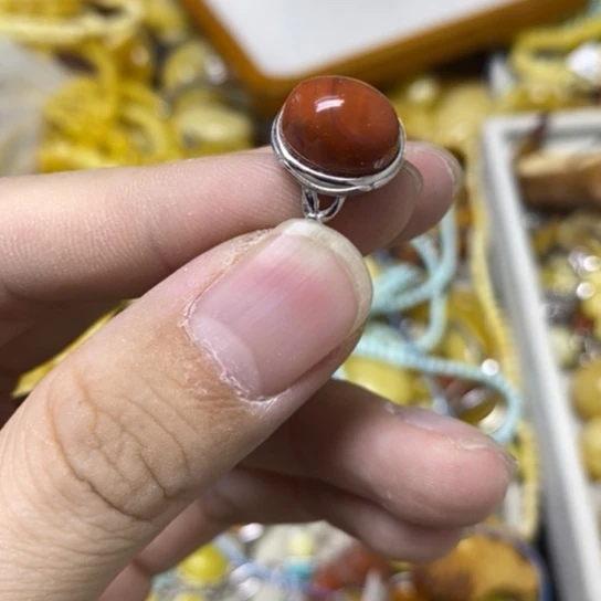 南红玛瑙银S925镶嵌戒指戒指