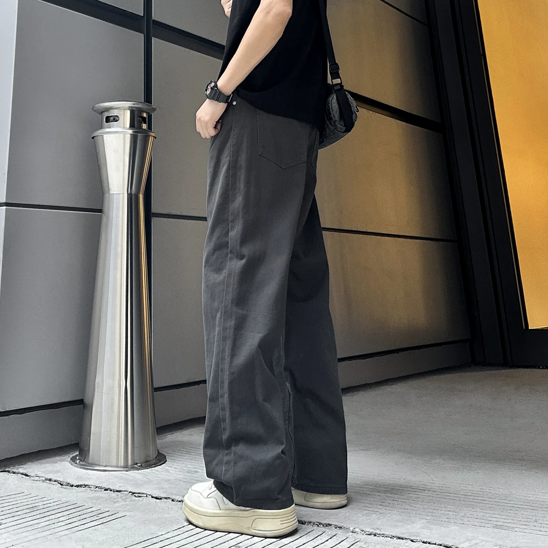 QUALCOMM休闲直筒基础简约长裤男款美式cleanfit松弛感坠感牛仔裤