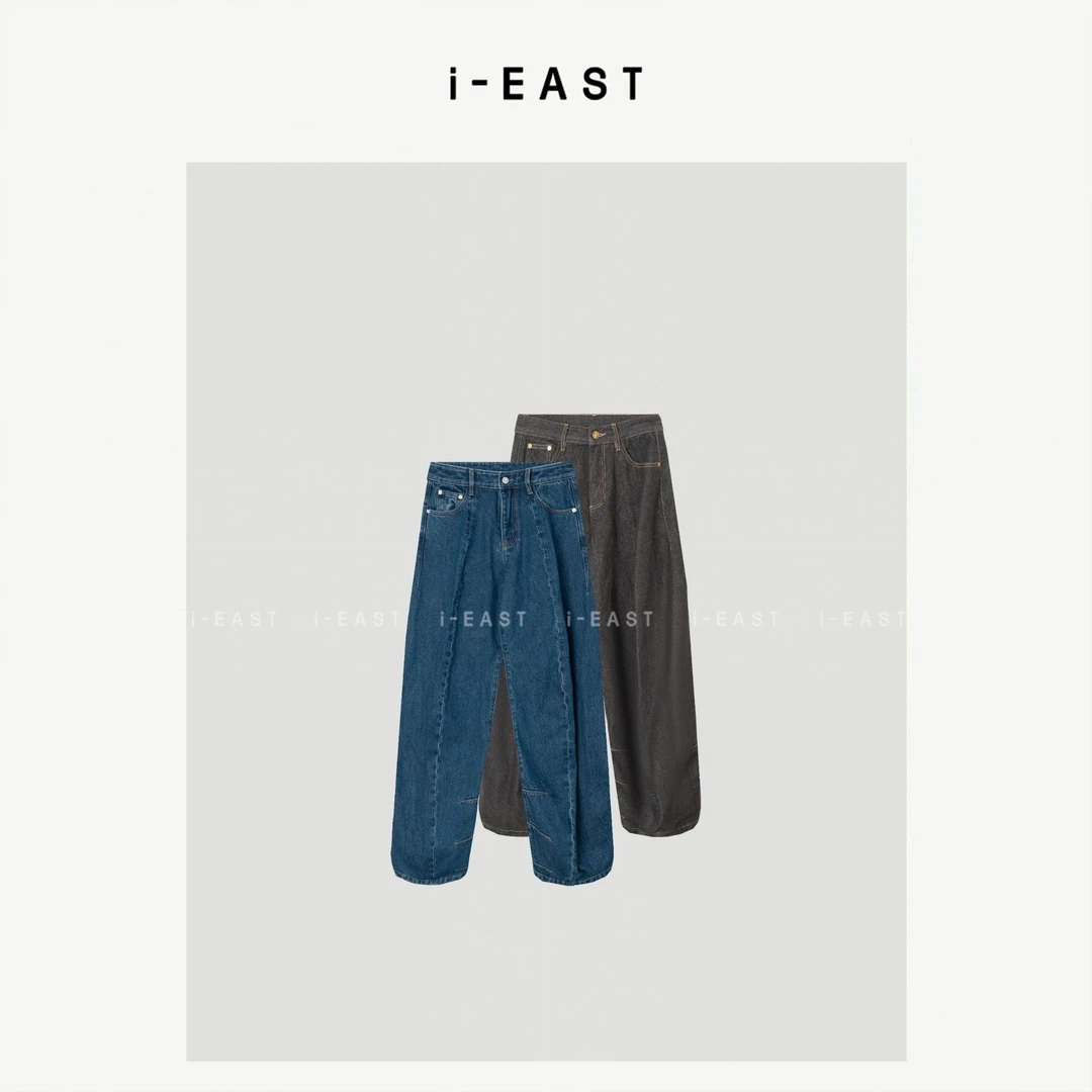 i-EAST 爱上直腿裤~显腿长的极简百搭鱼骨加绒牛仔裤-5Q K14489