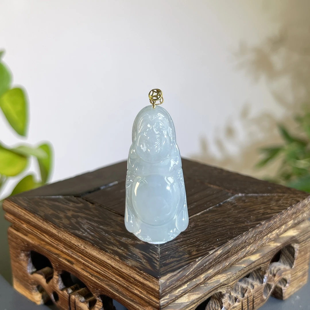 JTW24-41 天然缅甸A货翡翠 18K扣弥勒佛