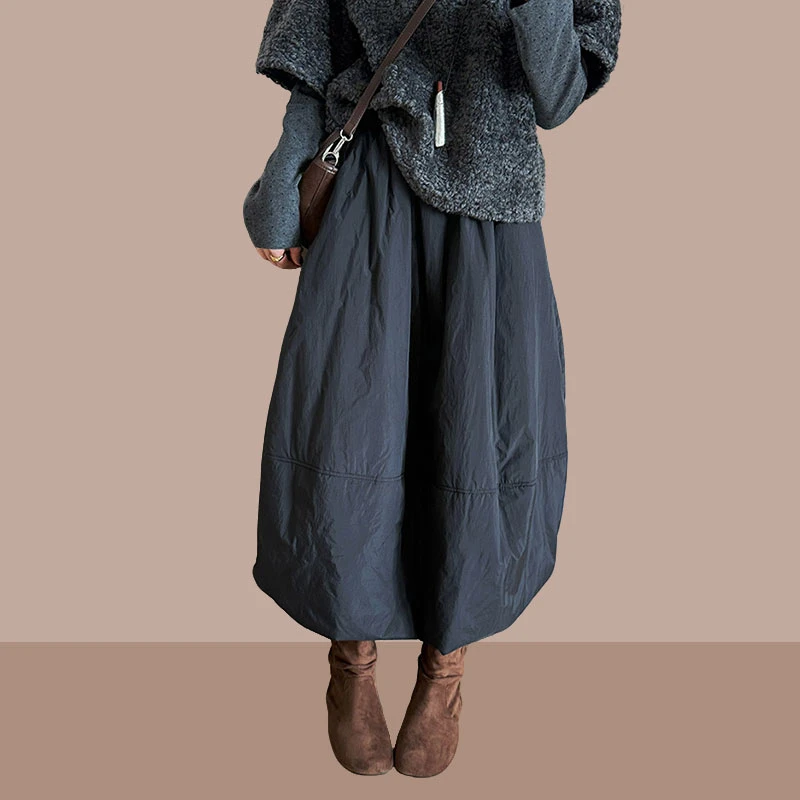 减龄小个子大码夹棉花苞裙2025冬季新款韩版保暖简约风百搭半身裙