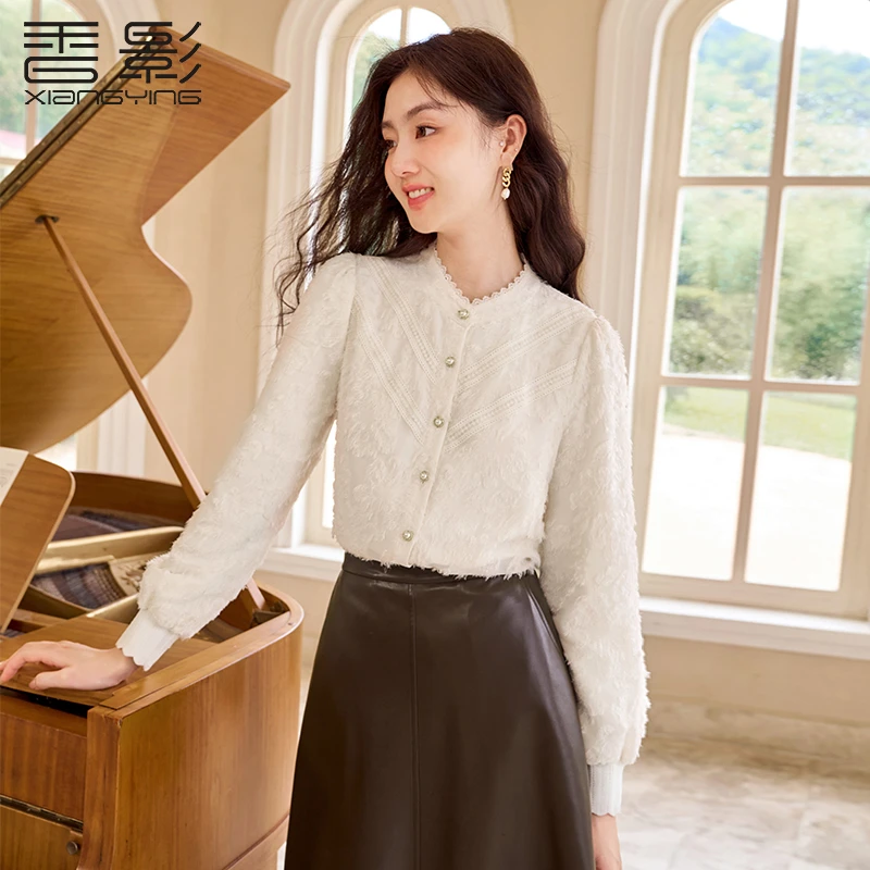 C834044衬衫 香影法式立领衬衫女长袖2024冬季新款百搭衬衣温柔风