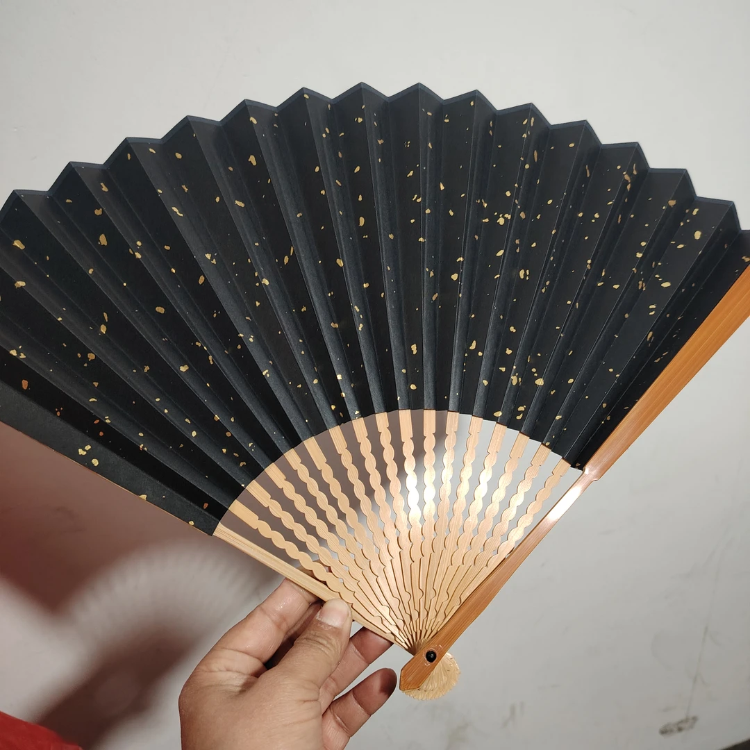 精工老川料老玉竹清风令小骨翻棱折扇9.5寸18方2.0配苏工洒金扇面