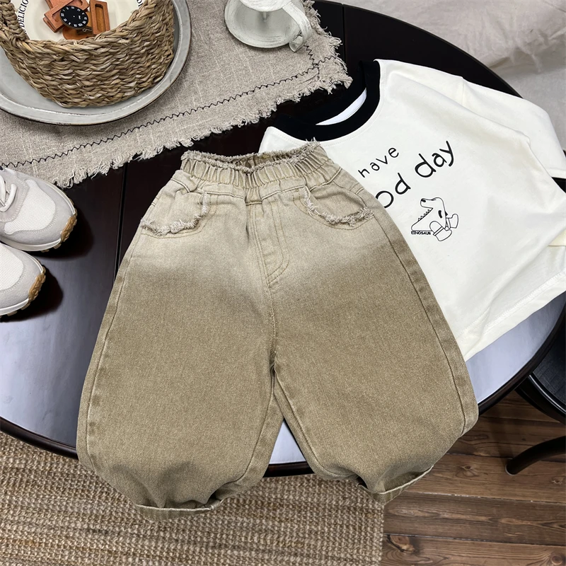 儿童牛仔裤男童裤子春秋款男孩春装宝宝休闲裤秋款小童渐变色长裤