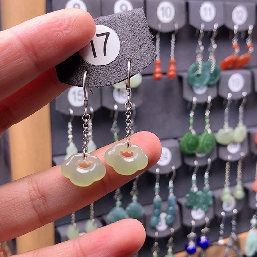 【闪购商品】和田玉耳饰银S925镶嵌淡*