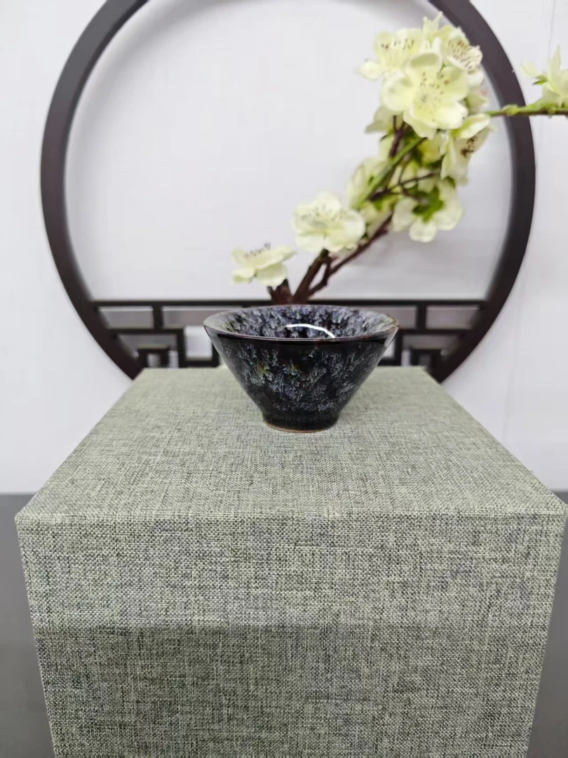 建窑建阳建盏主人杯单杯（蓝色冰裂）2只