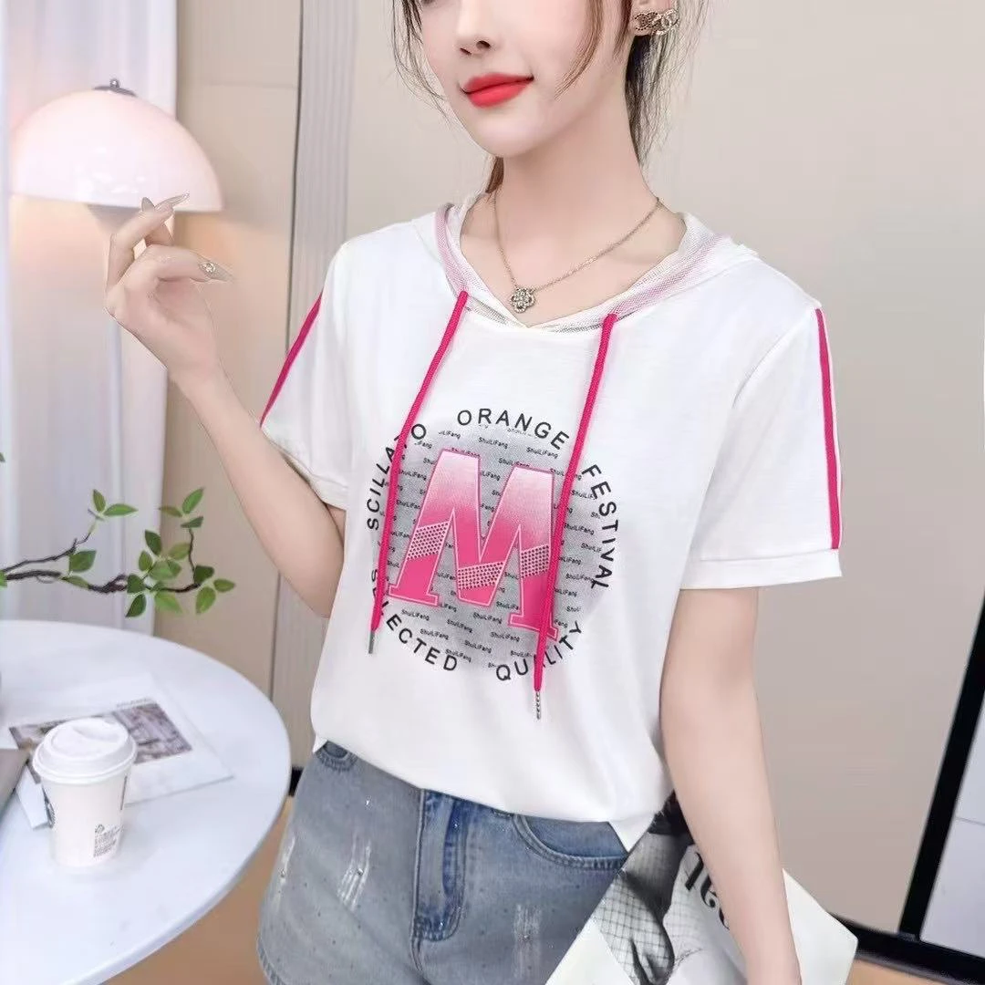 洋气连帽女士夏季休闲短袖时尚显瘦减龄薄款