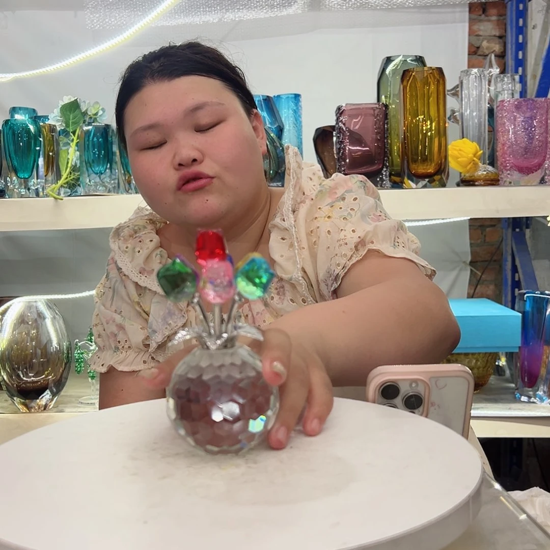 幻彩纯手工痕迹琉璃花瓶高度14