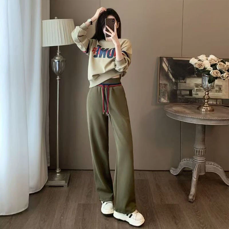 阔腿裤新款2025字母印花时尚减龄休闲两件式卫衣春秋运动套装女装