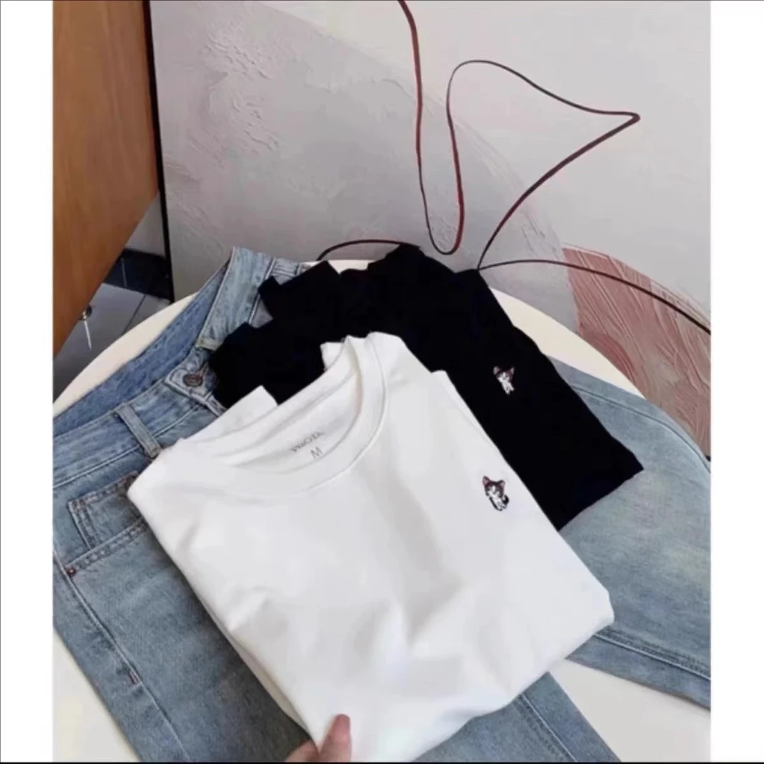 【女婿家】水溶万针刺绣小猫咪长袖打底衫针织上衣女秋冬弹力衫