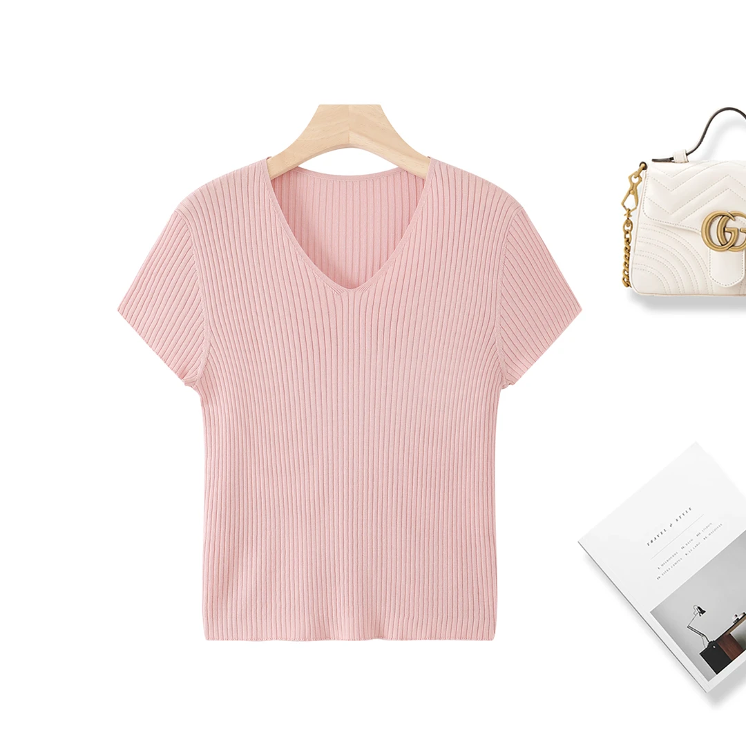 醋酸+天丝莱赛尔~冰凉2025夏季新款休闲坑条T恤女简约百搭上衣