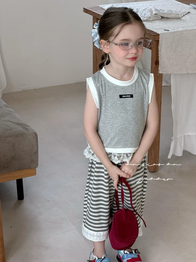 K12【沐小沐灰色花边背心】童装