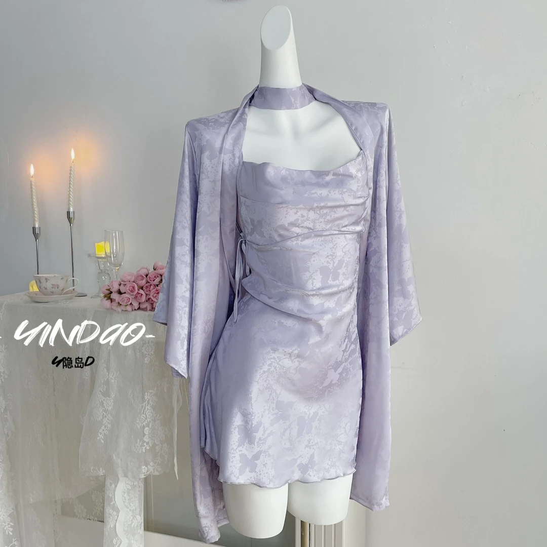 【风姿】高级感提花吊带睡裙女性感纯欲风冰丝睡衣套装两件套带胸垫