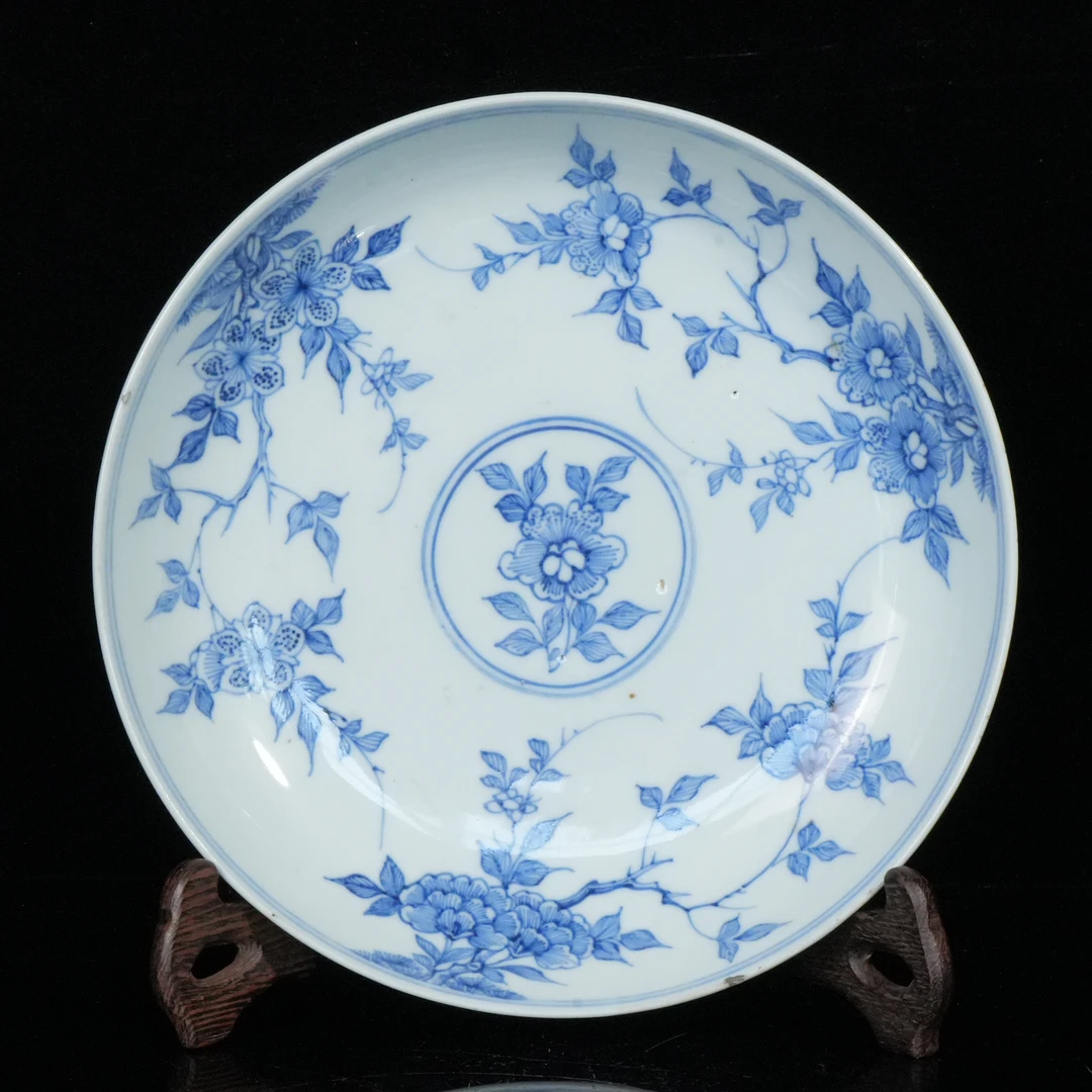 lot16569 6632 清康熙 青花折枝花卉盘 D20.8