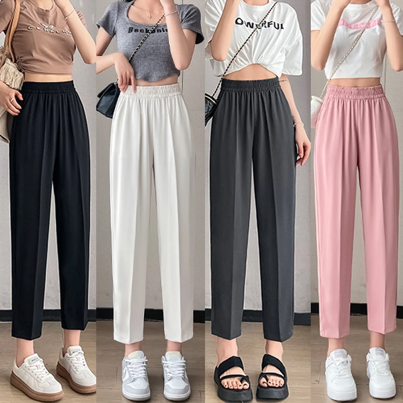 小个子冰丝西装女夏季薄款2025新款垂感显瘦防蚊上班八分裤烟管裤