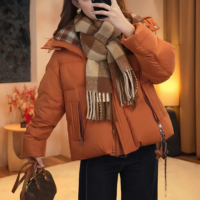 韩版时尚高级感纯色百搭棉服女2025冬季新款小众洋气翻领显瘦外套