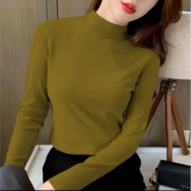 秋冬季女德绒保暖时尚长袖t恤上衣2025半高领宽松纯色内搭打底衫
