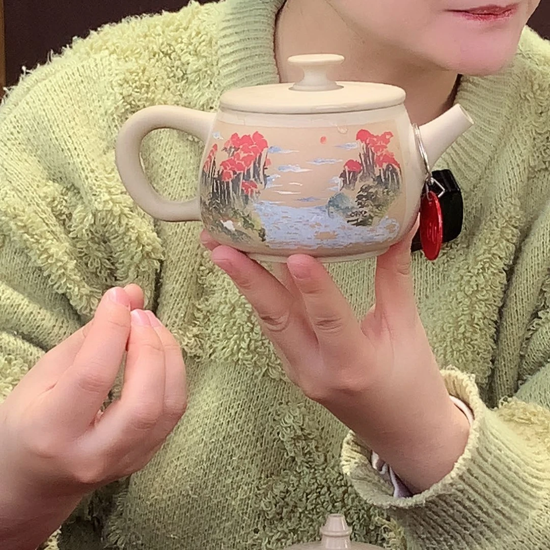 壶建水紫陶彩泥多道彩填茶壶062