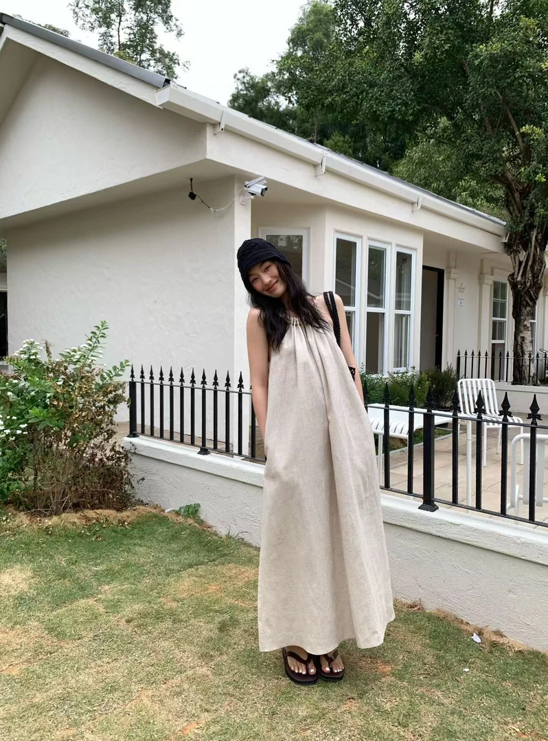新款-含亚麻和天思的！你们喜欢的吊带裙来啦！（BY27266#）OBT