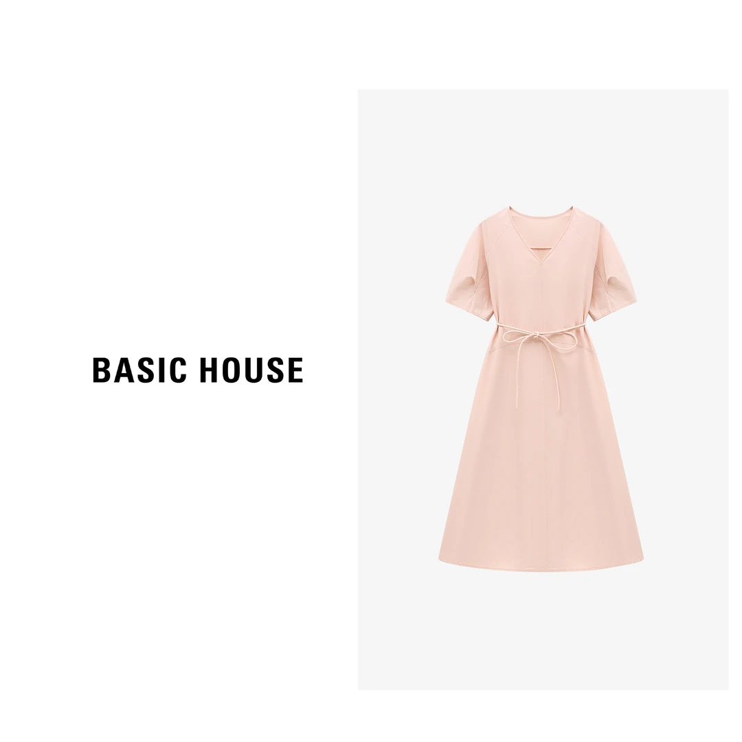 Basic House/百家好夏季休闲纯色收腰显瘦针织长裙-B0625B5ECJ2