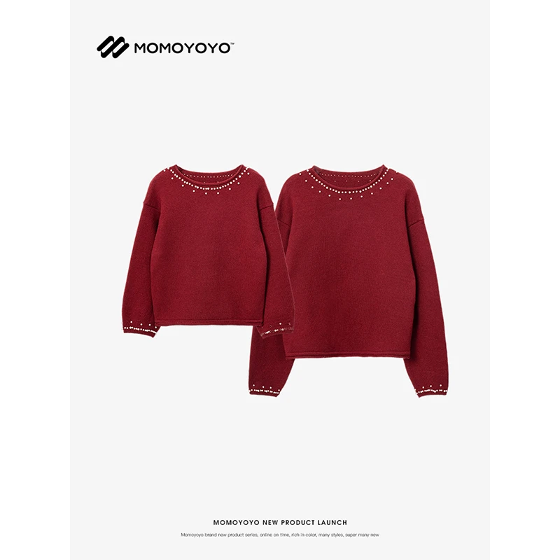 【珠光漫漫】儿童秋冬针织手工钉珠圆领珍珠亲子毛衣 7526D