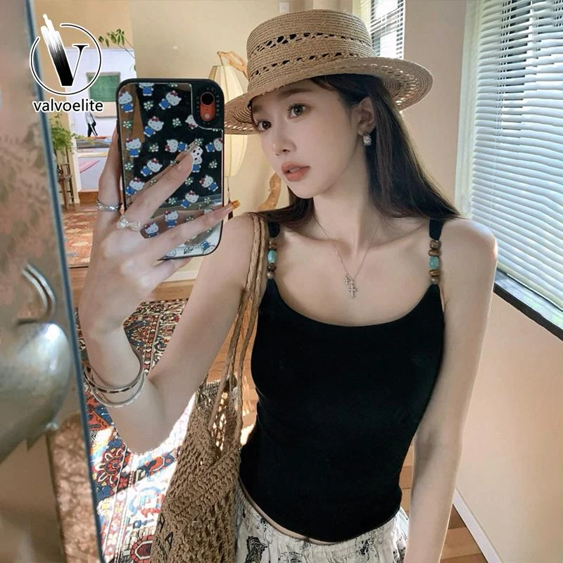 VALVOELITE法式带胸垫吊带背心女外穿夏短款打底内搭美背无袖上衣
