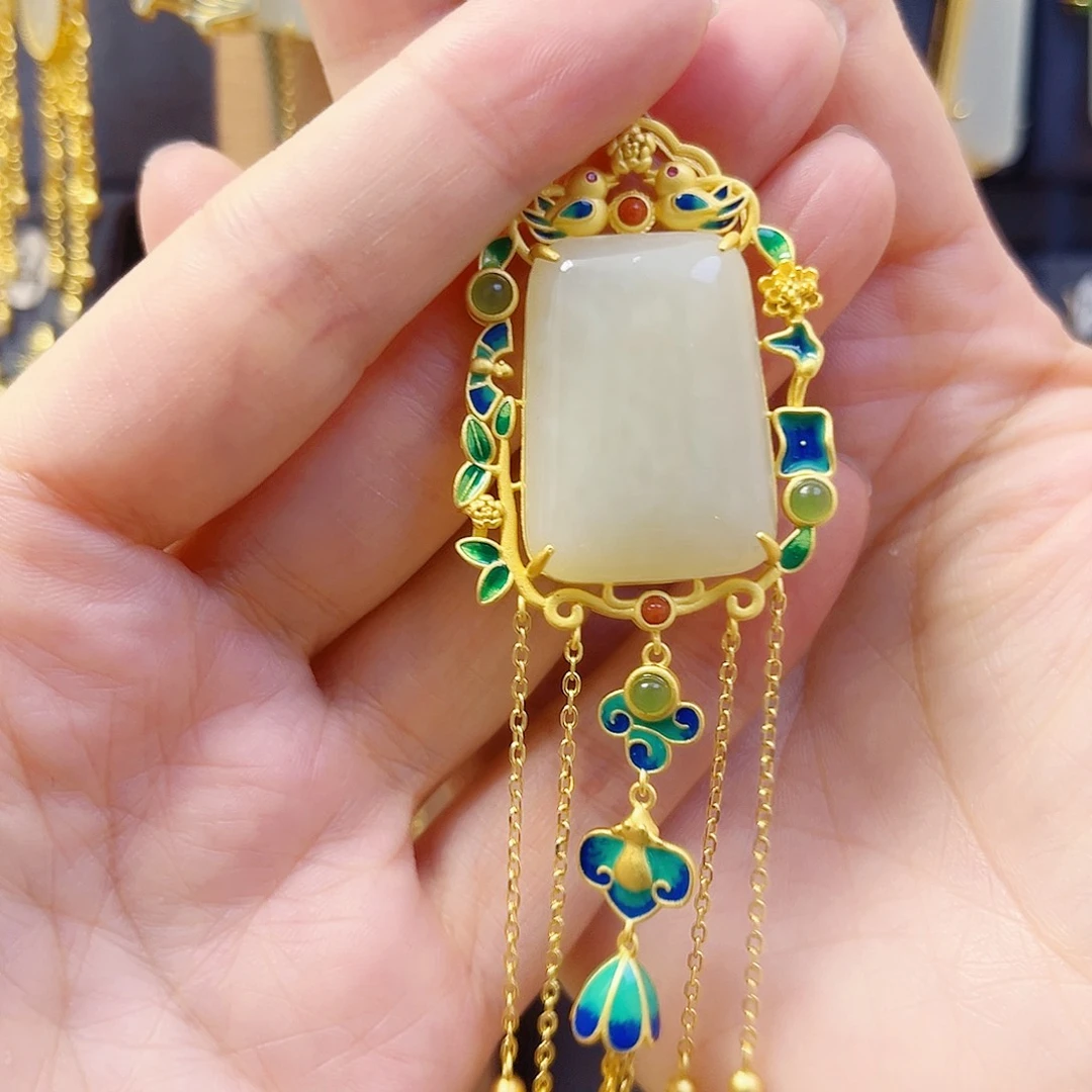 和田玉银S925镀金镶嵌颈饰