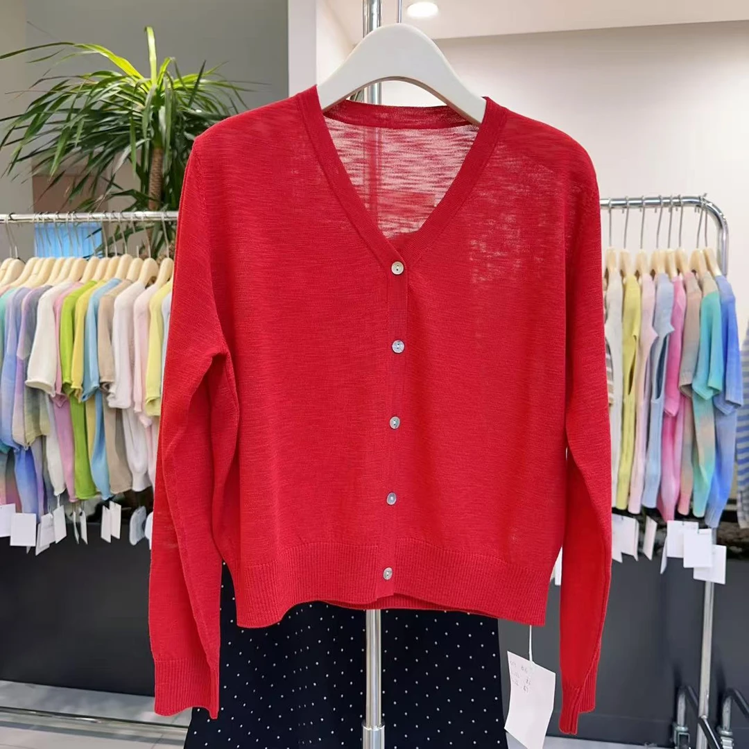 【素简.630119】夏季新款竹节麻V领薄款防晒纯色时尚针织开衫补单