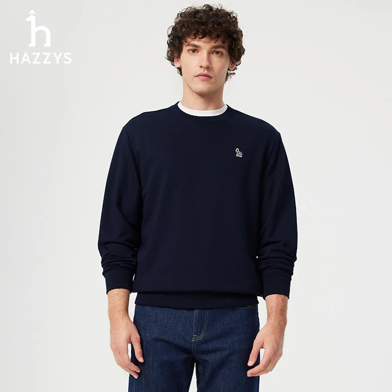 Hazzys哈吉斯春季圆领套头红色卫衣男士长袖休闲上衣