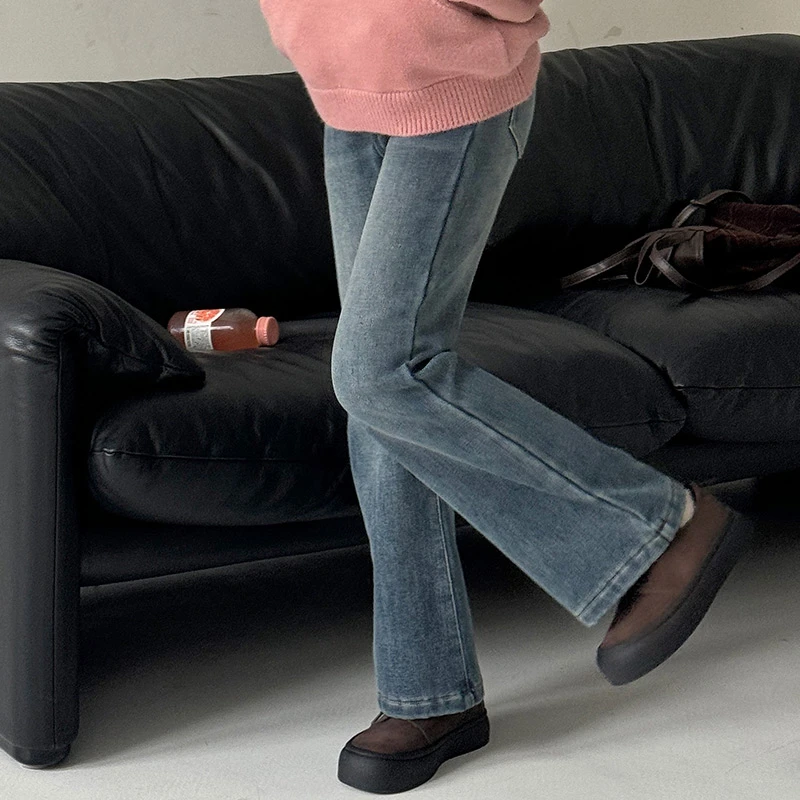 女童牛仔裤喇叭裤加绒加厚2024冬季新款百搭童装休闲裤子KZ310