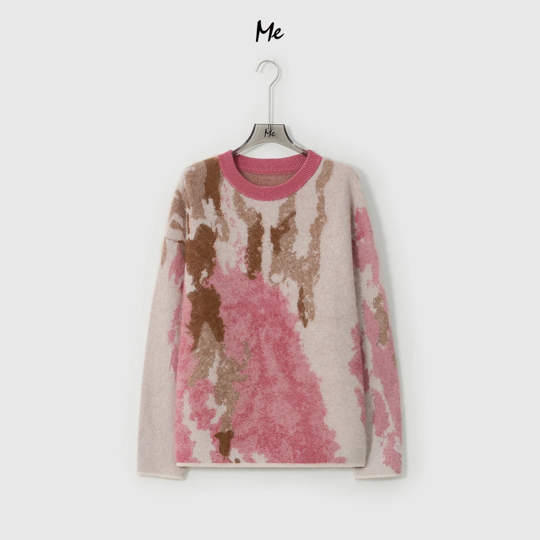 ME【珊瑚松绒】阿拉善山羊绒&绵羊毛艺术提花百搭时尚毛衣MESA2681