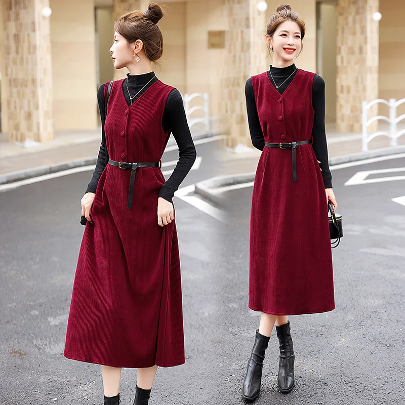 背心裙连衣裙奶茶2024春秋冬新款高级感针织衫搭配马甲裙两件套装