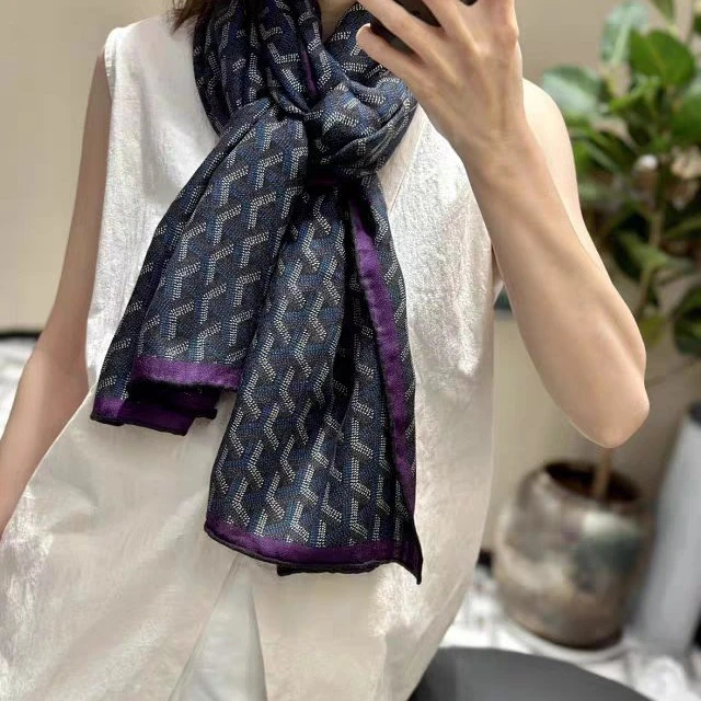 长巾戈雅紫色真丝羊毛双面同色60*175cm丝巾大方气质时尚百搭洋气