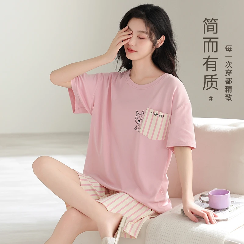 H女士夏季短袖短裤舒适透气家居服睡衣套装62611