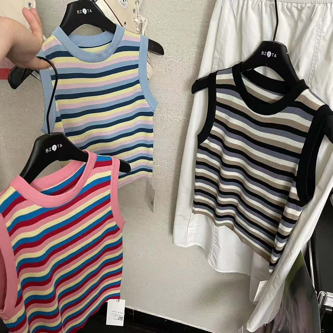 『雨美 Show』0199时尚百搭条纹针织背心上衣