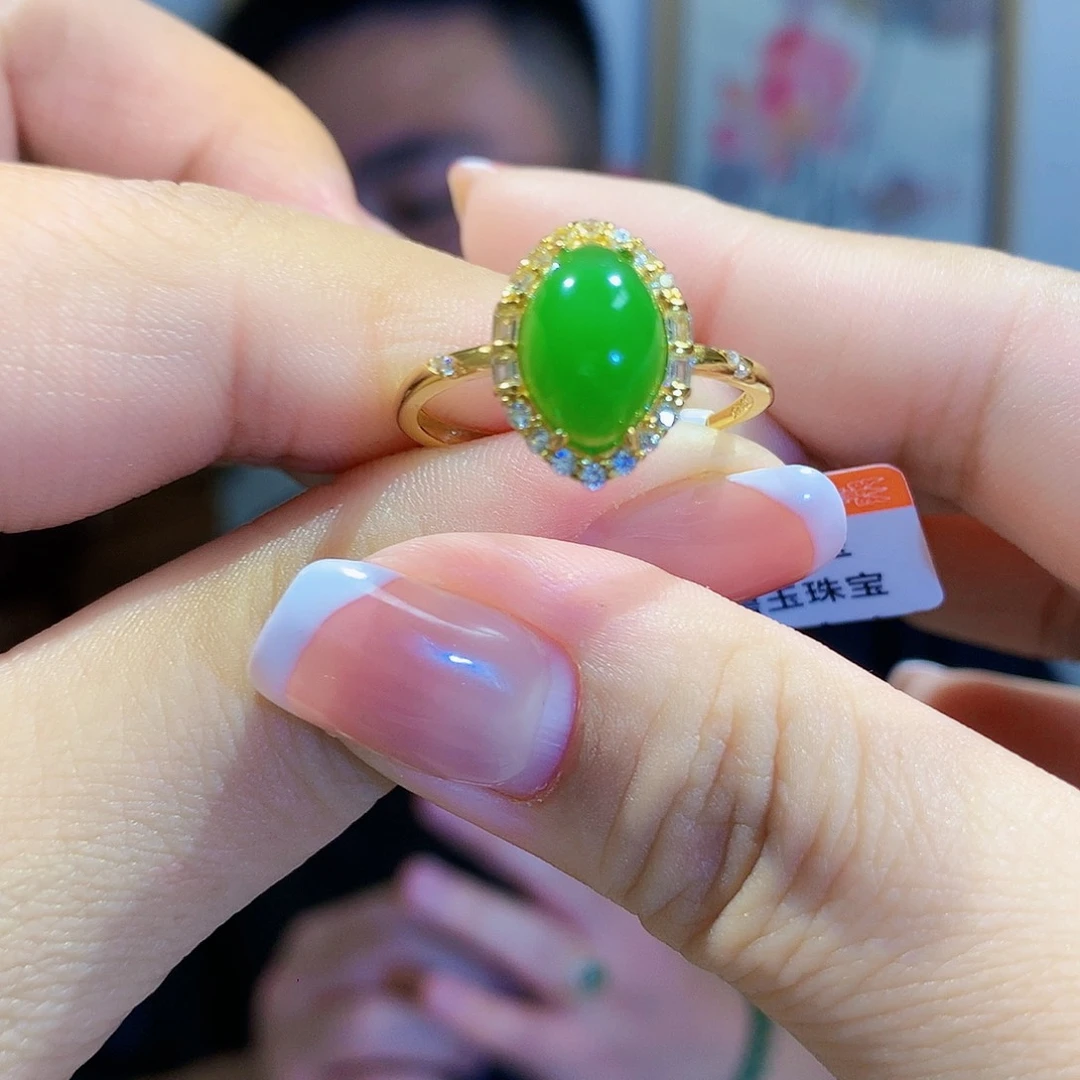和田玉（碧玉）戒指银S925镀金镶嵌