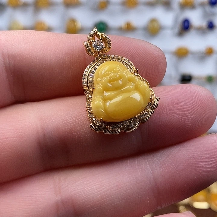 蜜蜡银S925镀金镶嵌吊坠(不含链)