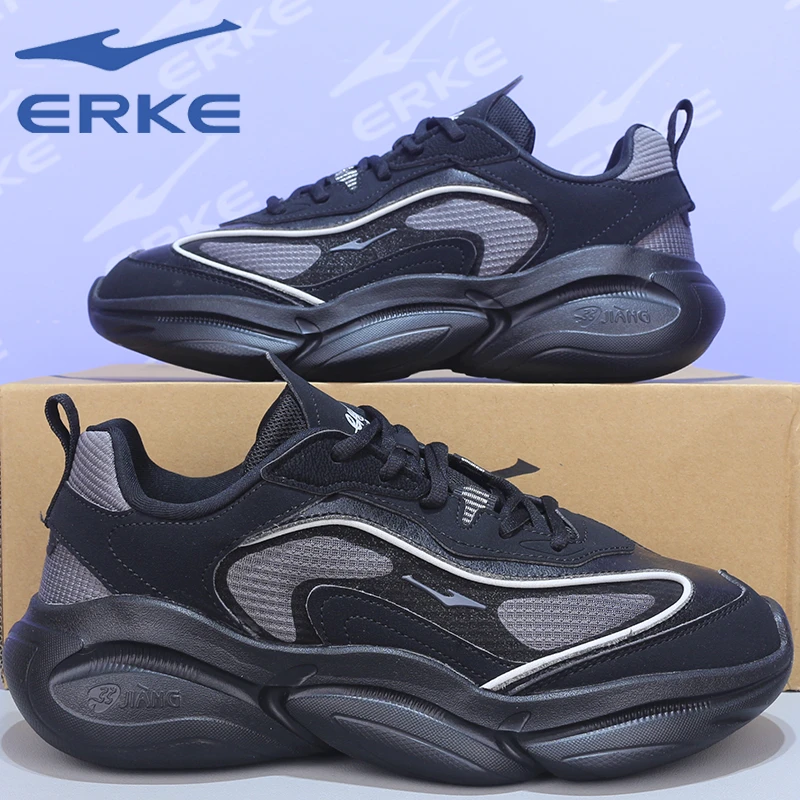 鸿星尔克老爹鞋男子2025春季新款黑色运动休闲轻便透气百搭面包鞋