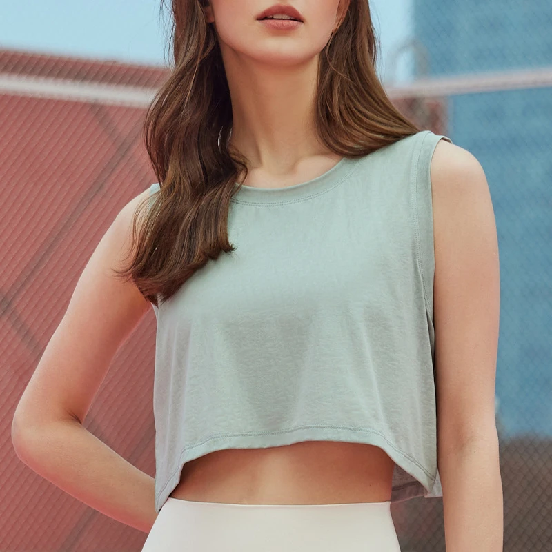 春夏短款提花户外瑜伽背心宽松百搭无袖T恤跑步运动上