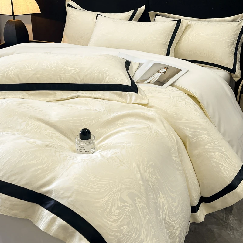 贡缎提花凉感丝滑冰丝被罩高档四件套水洗冰丝被套凉感丝滑欧式