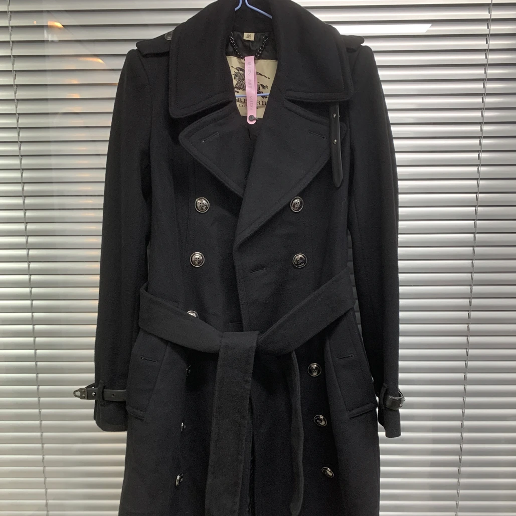 99新 BURBERRY/博柏利 黑色中长款大衣外套/UK4码/B02138
