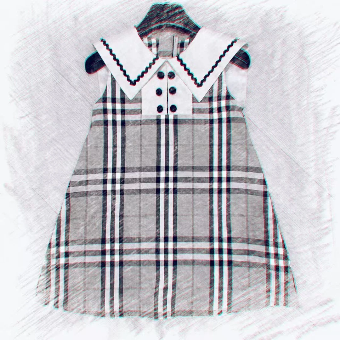 【轻奢格子】88397新款时尚夏季女童海军领高定格子百搭时尚连衣裙
