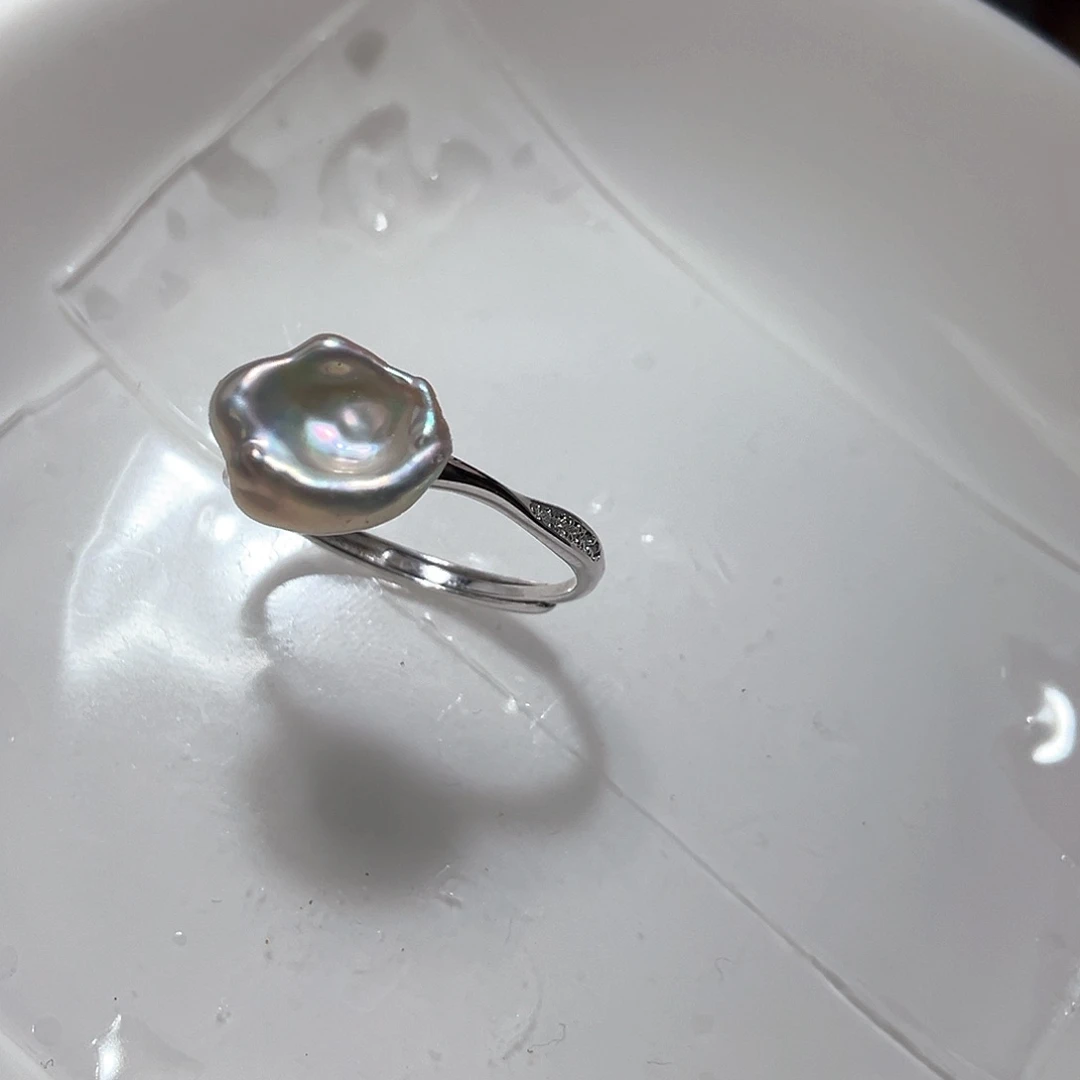 淡水珍珠戒指银S925镶嵌余*?