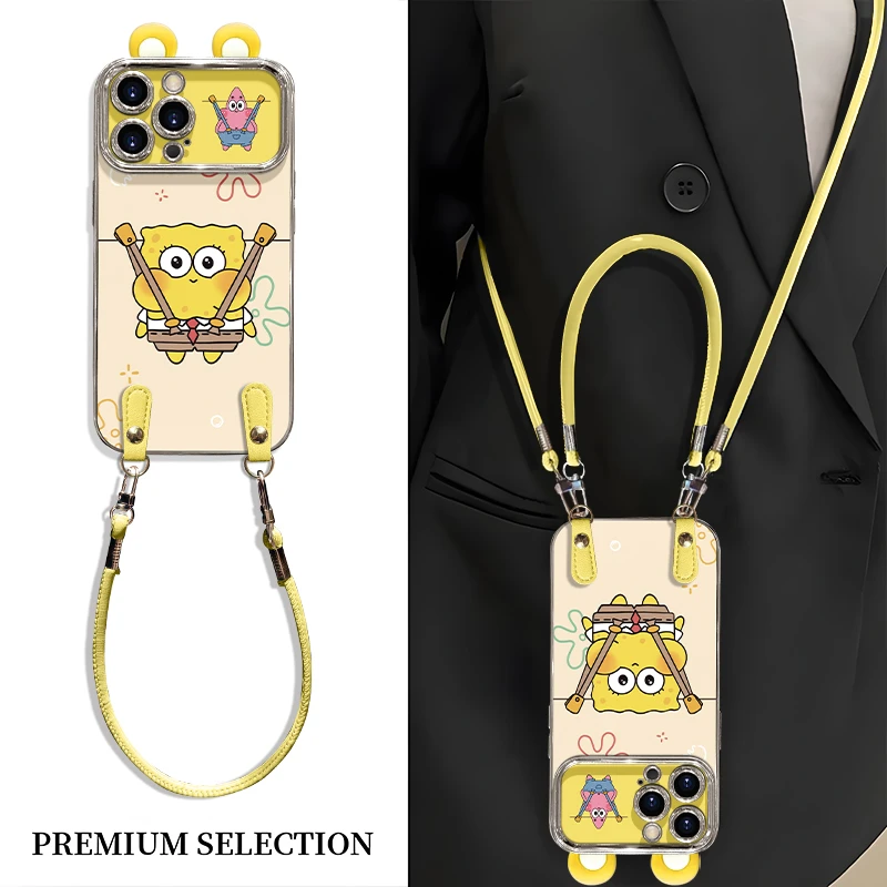 适用于苹果16华为/OPPO/vivo海绵宝宝手机壳可爱卡通简约流行防摔